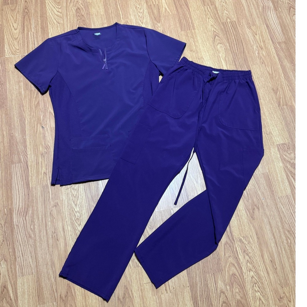 Scrubaid Purple Scrub Set Medium 4-Way Stretch Quarter Zip Top and Pants